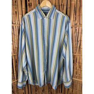 Tommy Bahama Men's 100% Silk LS Cruise Coastal Island Striped Blue White Shirt